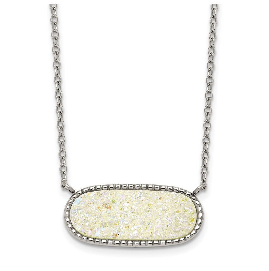 Stainless Steel Polished Sideways Druzy 17.5in with 2in Ext Necklace – Elegant Jewelry Gift for Birthday, Anniversary, Engagement, Wedding