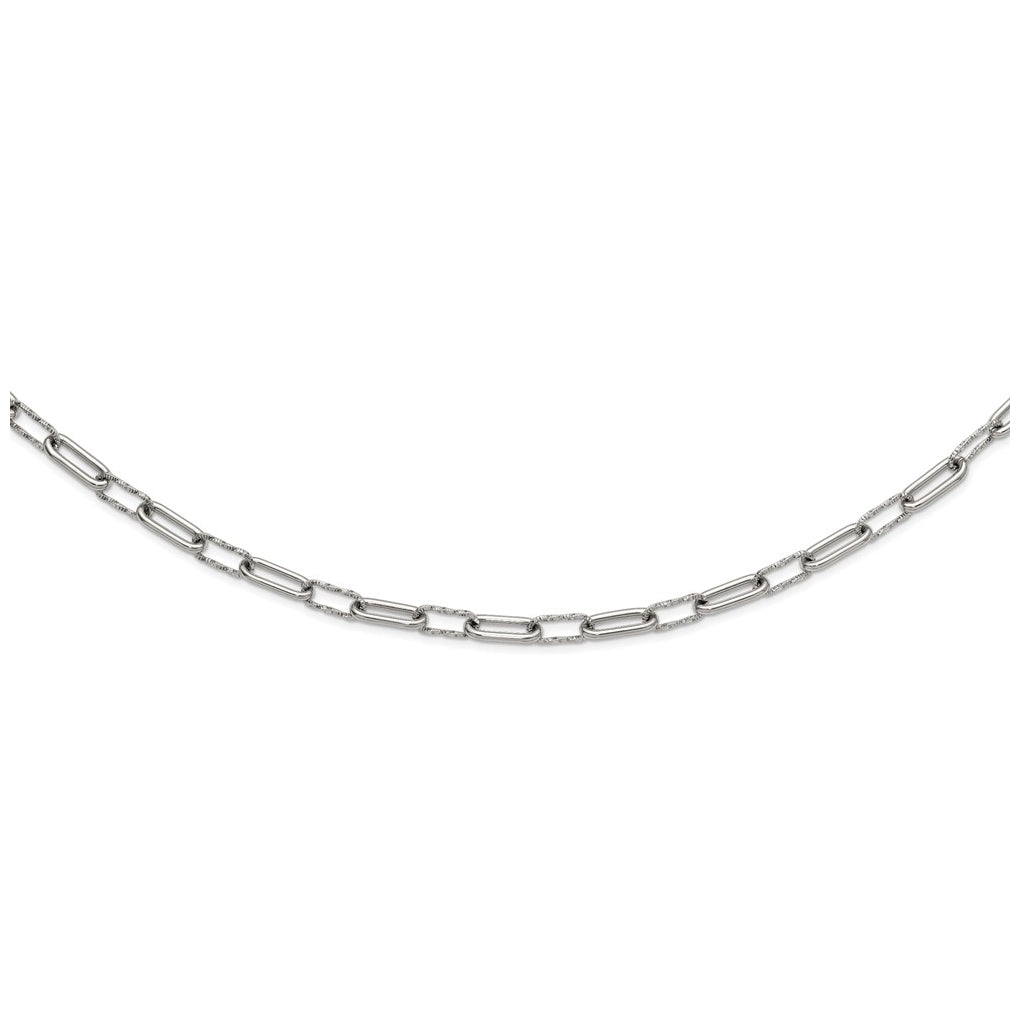Stainless Steel Polished 8mm Textured 17.5in with 2in ext. Paperclip Necklace – Elegant Jewelry Gift for Birthday, Anniversary, Engagement, Wedding