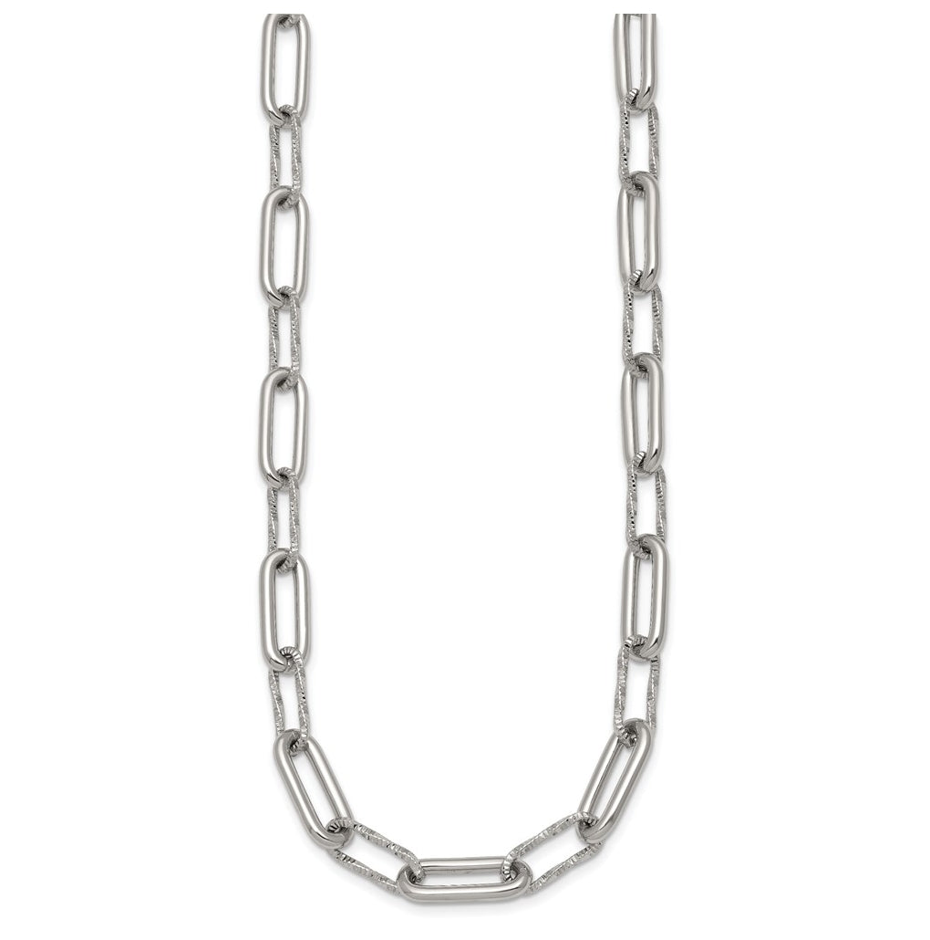 Stainless Steel Polished 8mm Textured 17.5in with 2in ext. Paperclip Necklace – Elegant Jewelry Gift for Birthday, Anniversary, Engagement, Wedding