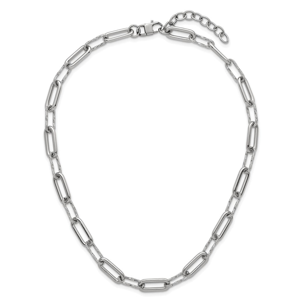 Stainless Steel Polished 8mm Textured 17.5in with 2in ext. Paperclip Necklace – Elegant Jewelry Gift for Birthday, Anniversary, Engagement, Wedding