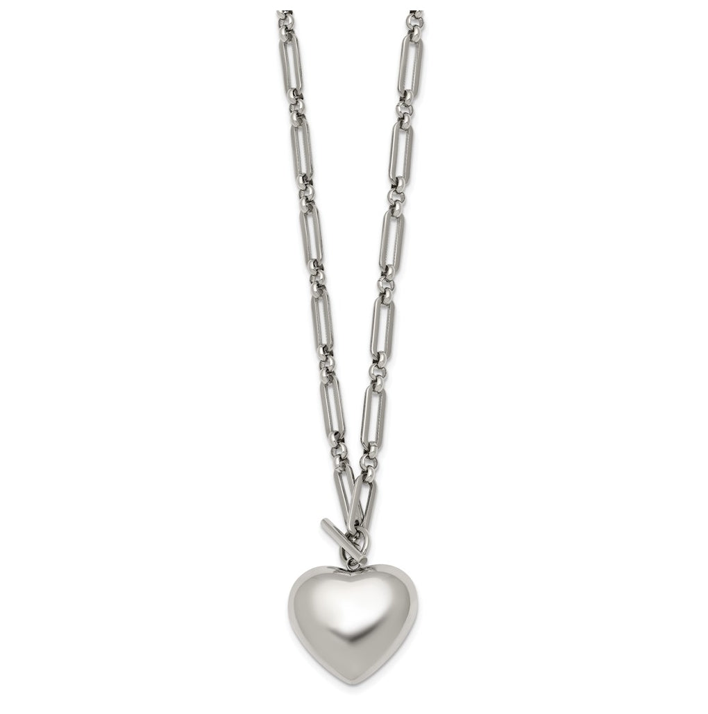 Stainless Steel Polished 3D Heart Open Link 18in Necklace – Elegant Jewelry Gift for Birthday, Anniversary, Engagement, Wedding