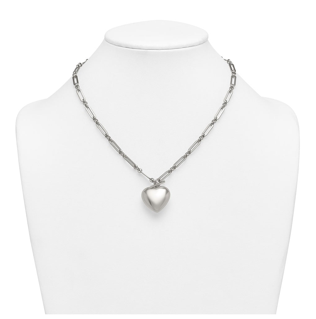 Stainless Steel Polished 3D Heart Open Link 18in Necklace – Elegant Jewelry Gift for Birthday, Anniversary, Engagement, Wedding