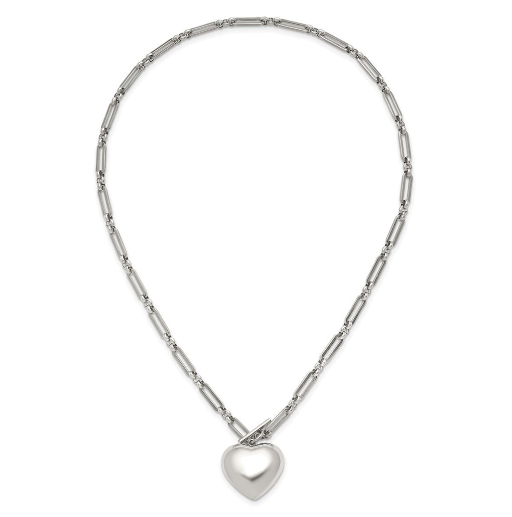 Stainless Steel Polished 3D Heart Open Link 18in Necklace – Elegant Jewelry Gift for Birthday, Anniversary, Engagement, Wedding