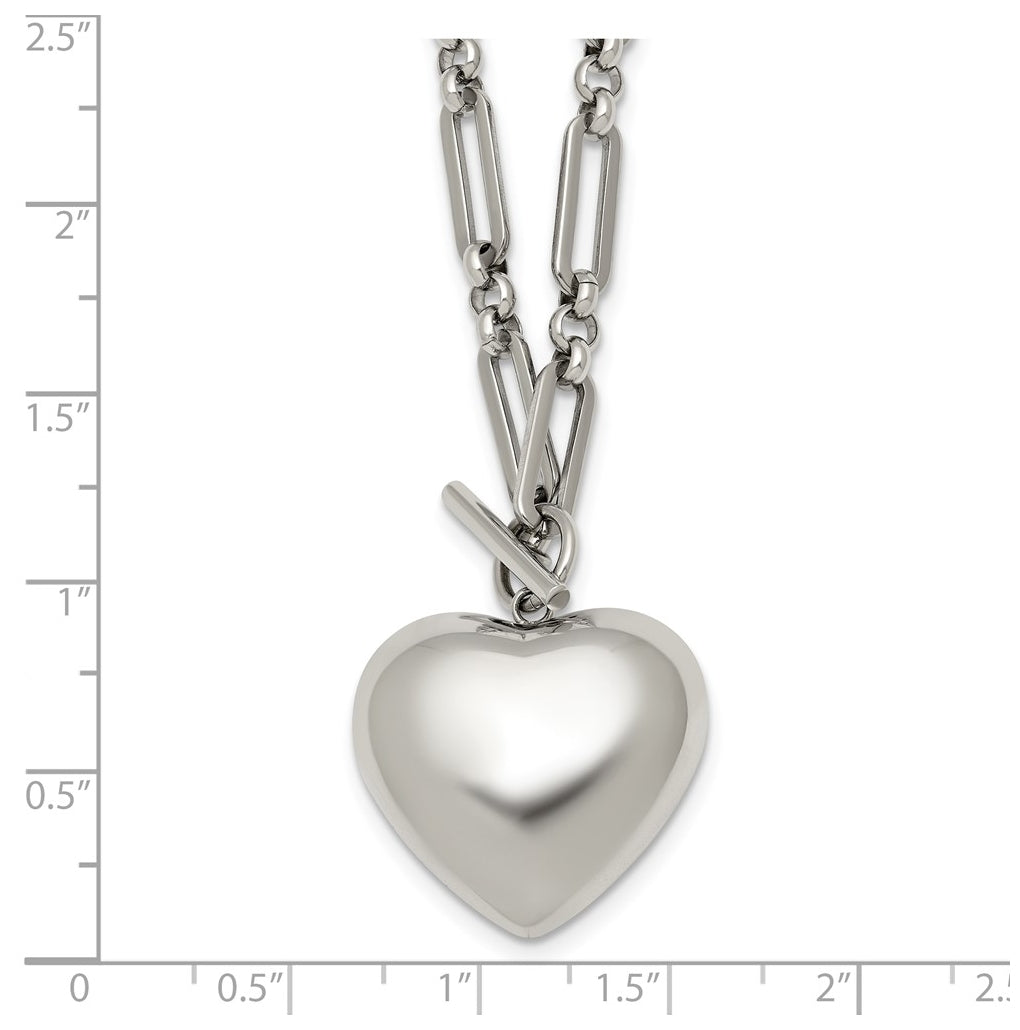 Stainless Steel Polished 3D Heart Open Link 18in Necklace – Elegant Jewelry Gift for Birthday, Anniversary, Engagement, Wedding