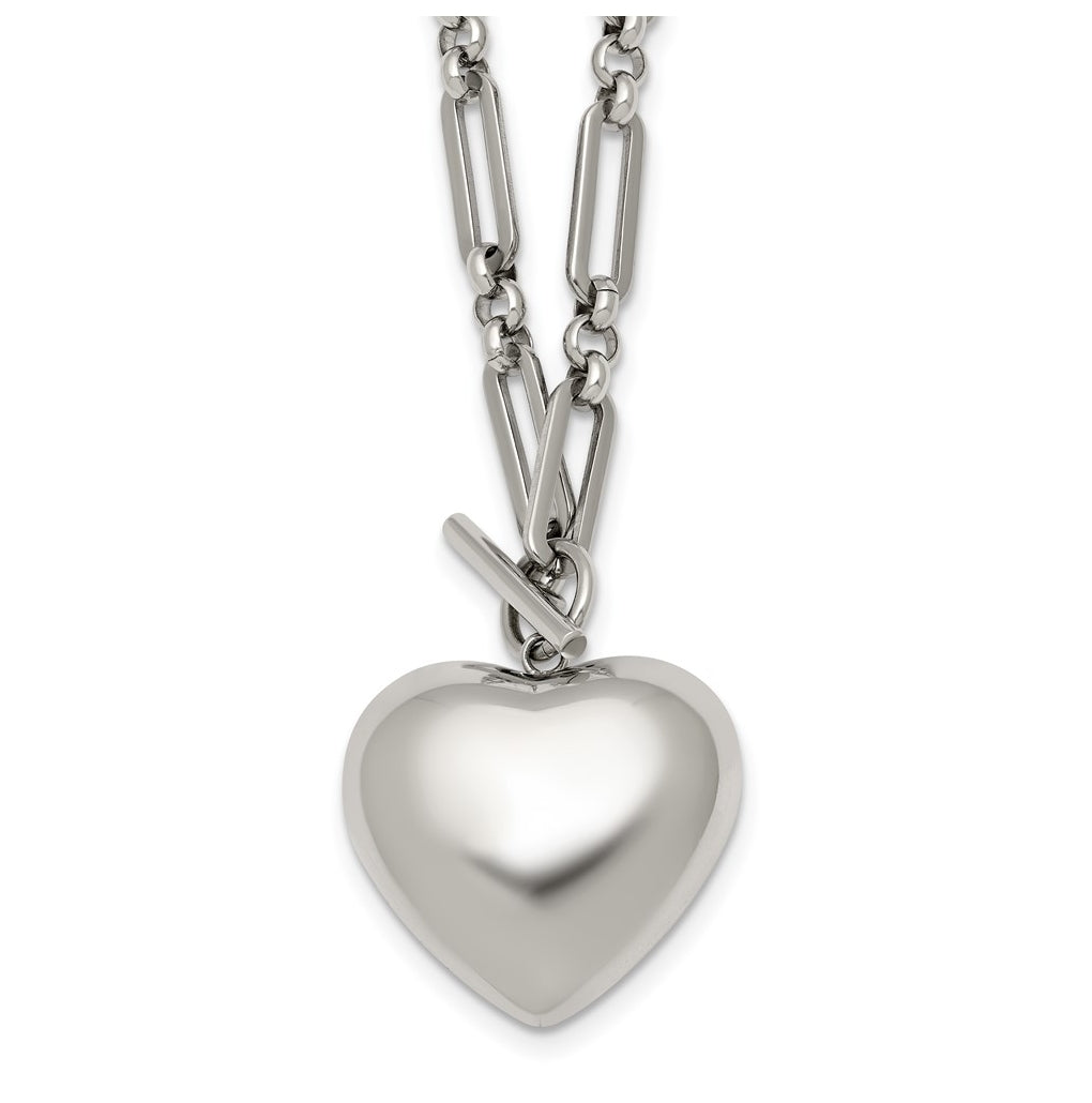Stainless Steel Polished 3D Heart Open Link 18in Necklace – Elegant Jewelry Gift for Birthday, Anniversary, Engagement, Wedding