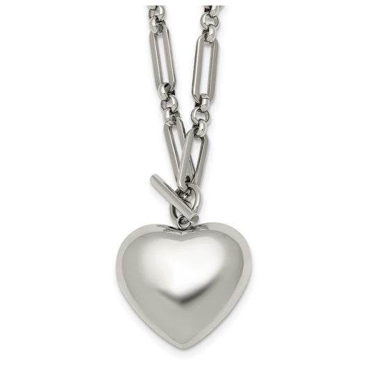 Stainless Steel Polished 3D Heart Open Link 18in Necklace – Elegant Jewelry Gift for Birthday, Anniversary, Engagement, Wedding