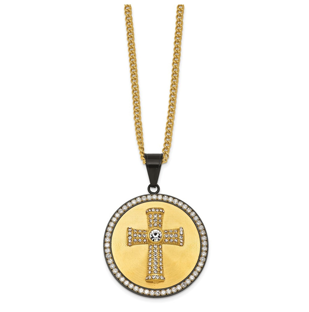 Stainless Steel Polished Yellow IP-plated Crystal Cross 24in Necklace – Elegant Jewelry Gift for Birthday, Anniversary, Engagement, Wedding