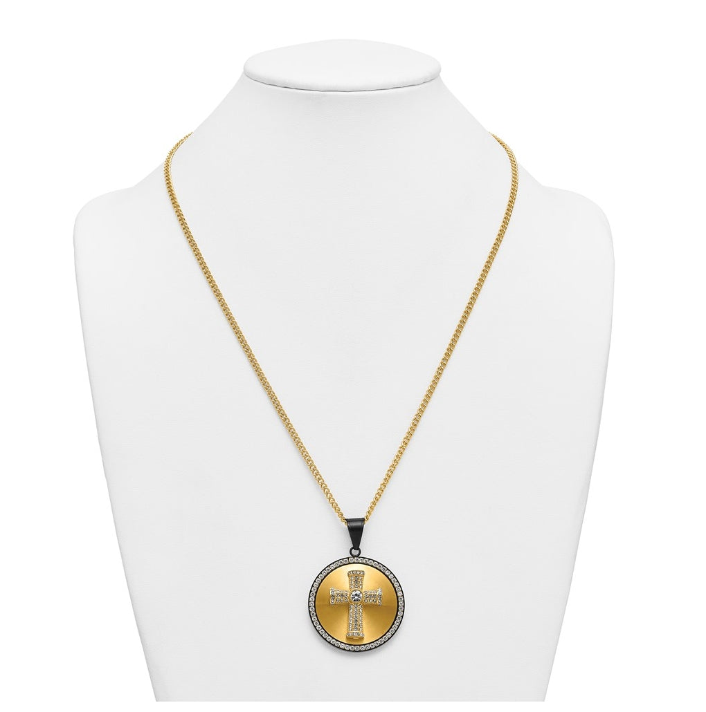 Stainless Steel Polished Yellow IP-plated Crystal Cross 24in Necklace – Elegant Jewelry Gift for Birthday, Anniversary, Engagement, Wedding