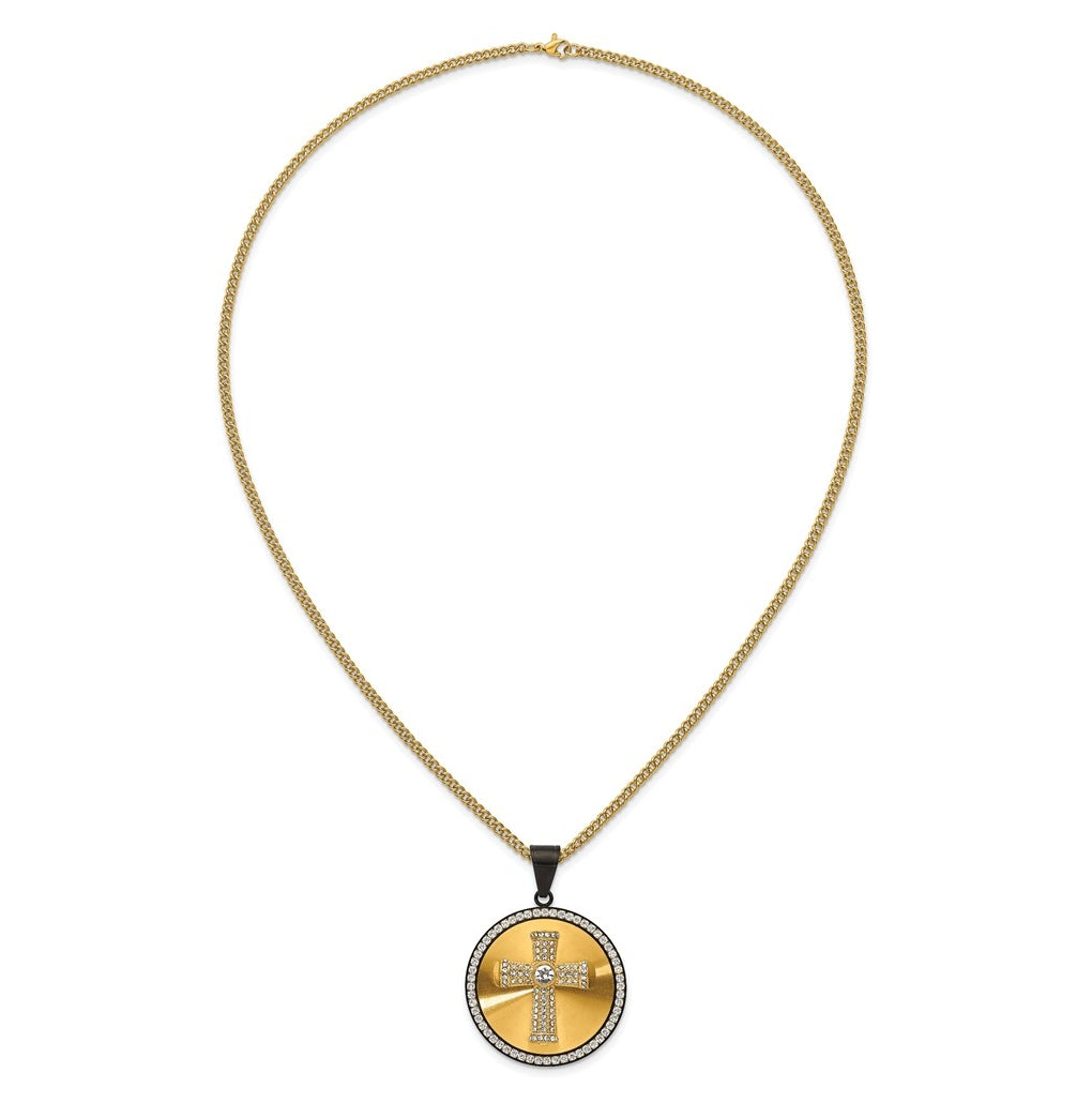 Stainless Steel Polished Yellow IP-plated Crystal Cross 24in Necklace – Elegant Jewelry Gift for Birthday, Anniversary, Engagement, Wedding