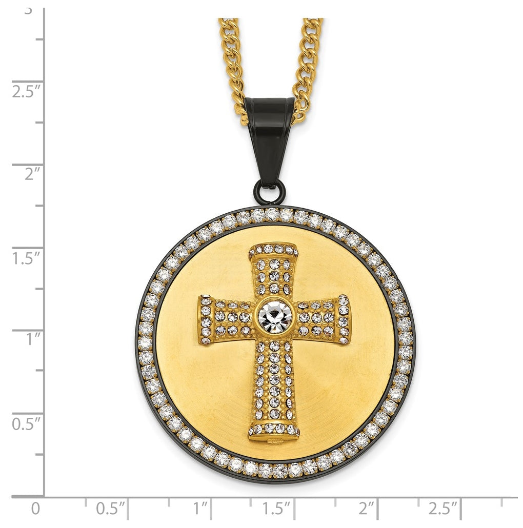 Stainless Steel Polished Yellow IP-plated Crystal Cross 24in Necklace – Elegant Jewelry Gift for Birthday, Anniversary, Engagement, Wedding