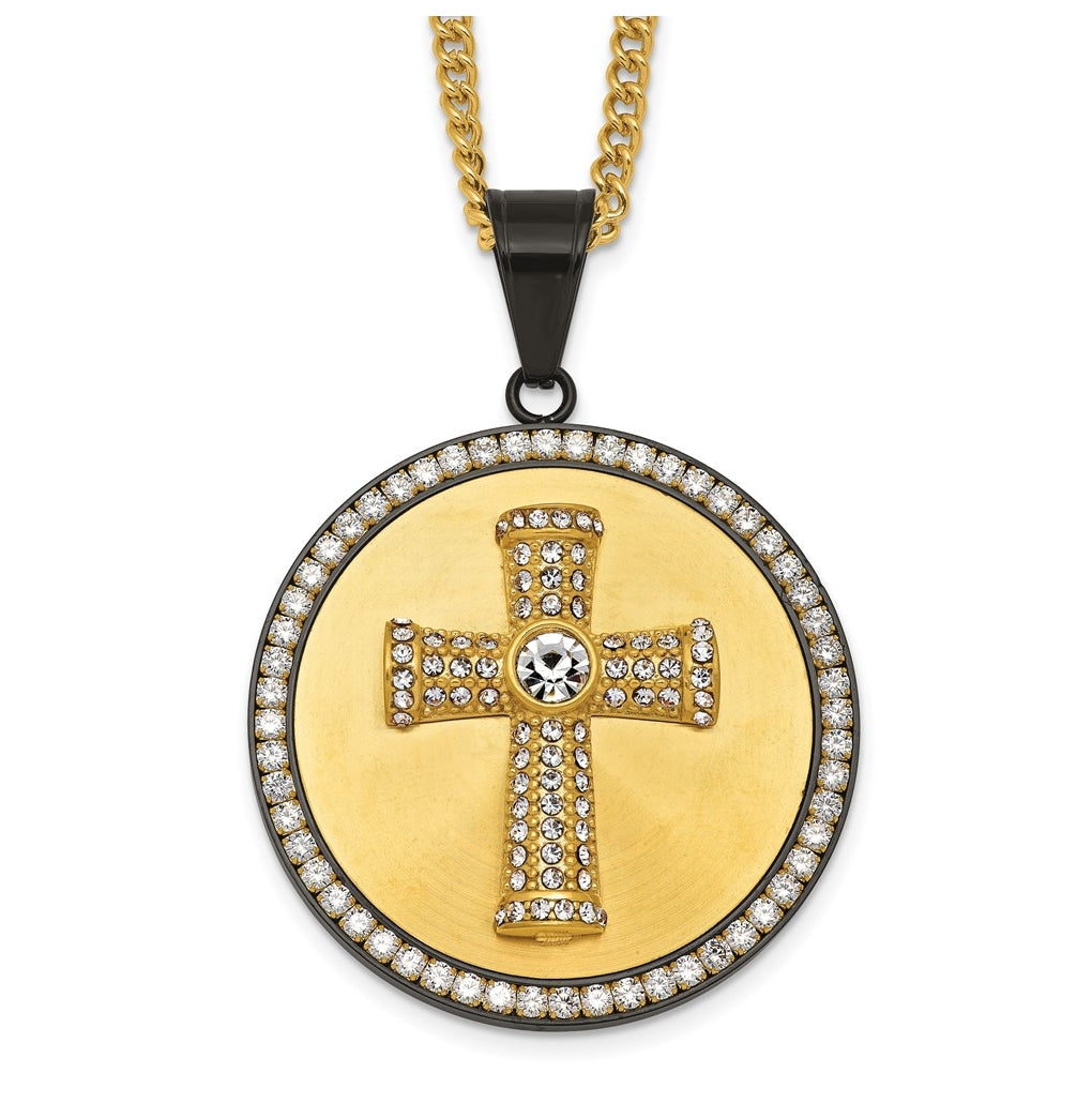 Stainless Steel Polished Yellow IP-plated Crystal Cross 24in Necklace – Elegant Jewelry Gift for Birthday, Anniversary, Engagement, Wedding