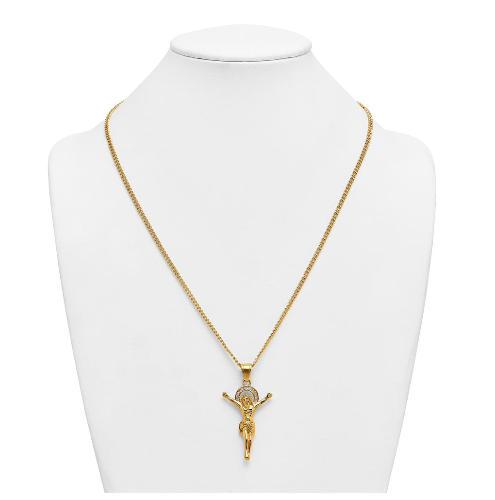 Stainless Steel Polished Yellow IP-plated Crystal Crucifix 24in Necklace – Elegant Jewelry Gift for Birthday, Anniversary, Engagement, Wedding