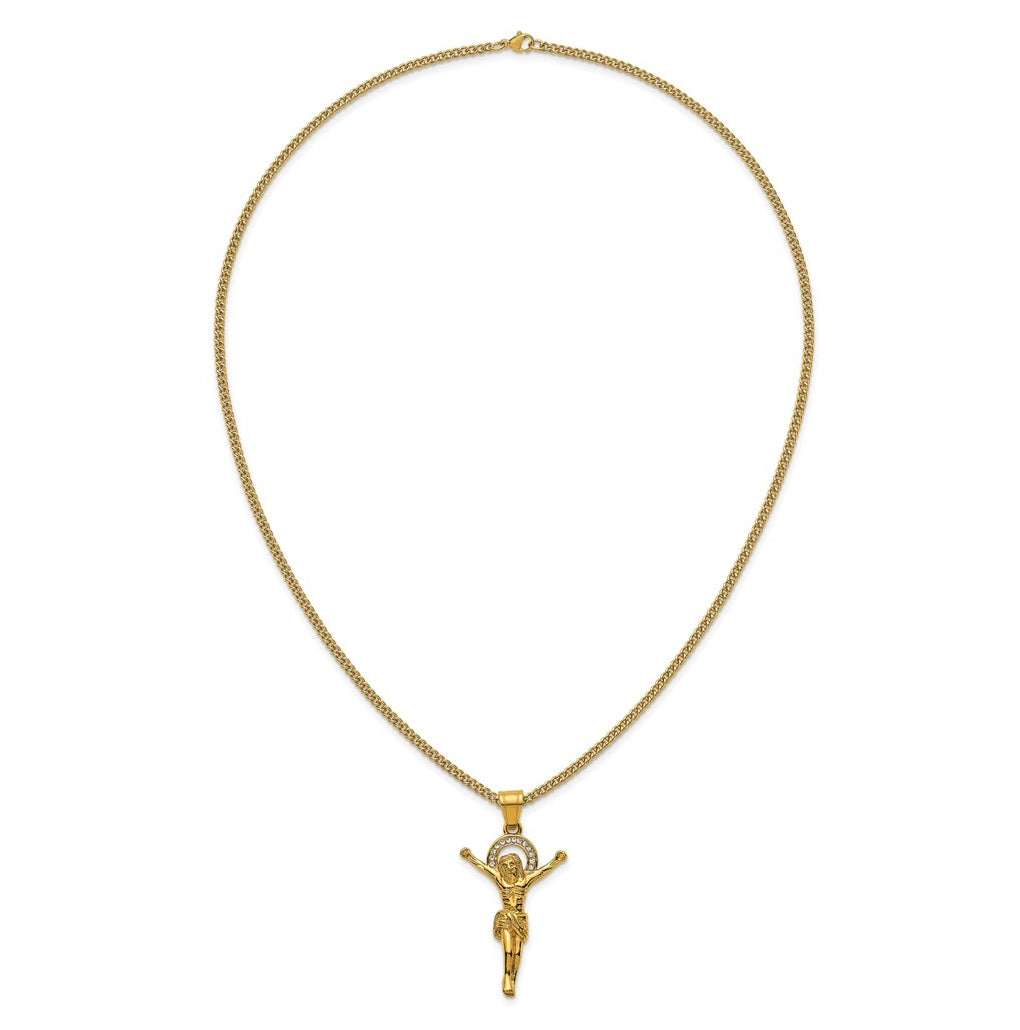 Stainless Steel Polished Yellow IP-plated Crystal Crucifix 24in Necklace – Elegant Jewelry Gift for Birthday, Anniversary, Engagement, Wedding