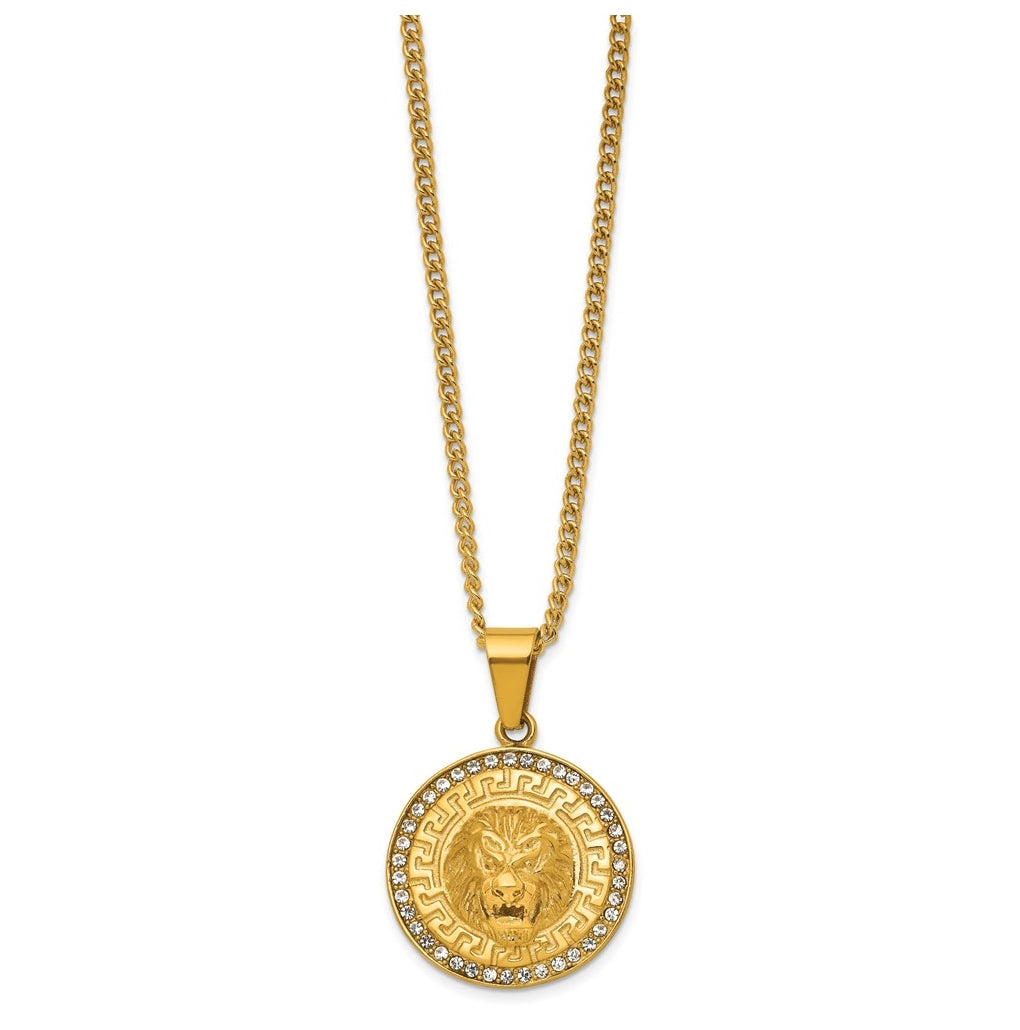 Stainless Steel Polished Yellow IP-plated Crystal Lion 24in Necklace – Elegant Jewelry Gift for Birthday, Anniversary, Engagement, Wedding