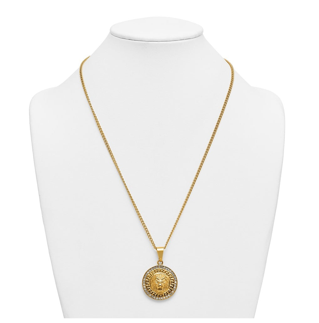 Stainless Steel Polished Yellow IP-plated Crystal Lion 24in Necklace – Elegant Jewelry Gift for Birthday, Anniversary, Engagement, Wedding