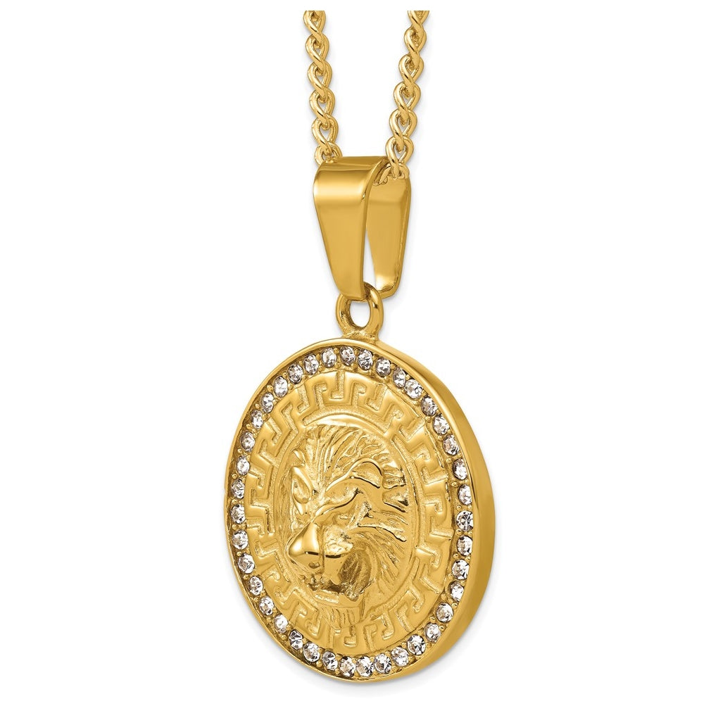 Stainless Steel Polished Yellow IP-plated Crystal Lion 24in Necklace – Elegant Jewelry Gift for Birthday, Anniversary, Engagement, Wedding