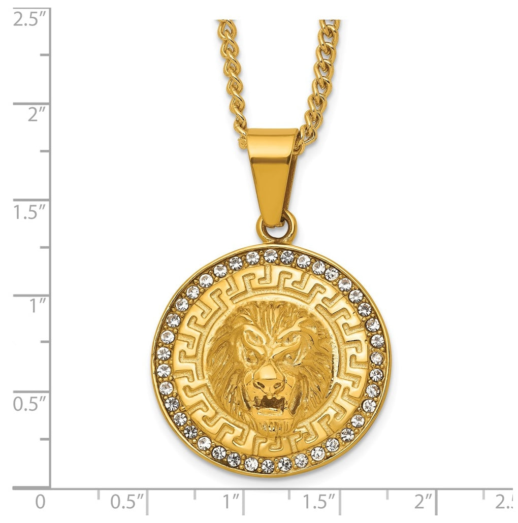Stainless Steel Polished Yellow IP-plated Crystal Lion 24in Necklace – Elegant Jewelry Gift for Birthday, Anniversary, Engagement, Wedding