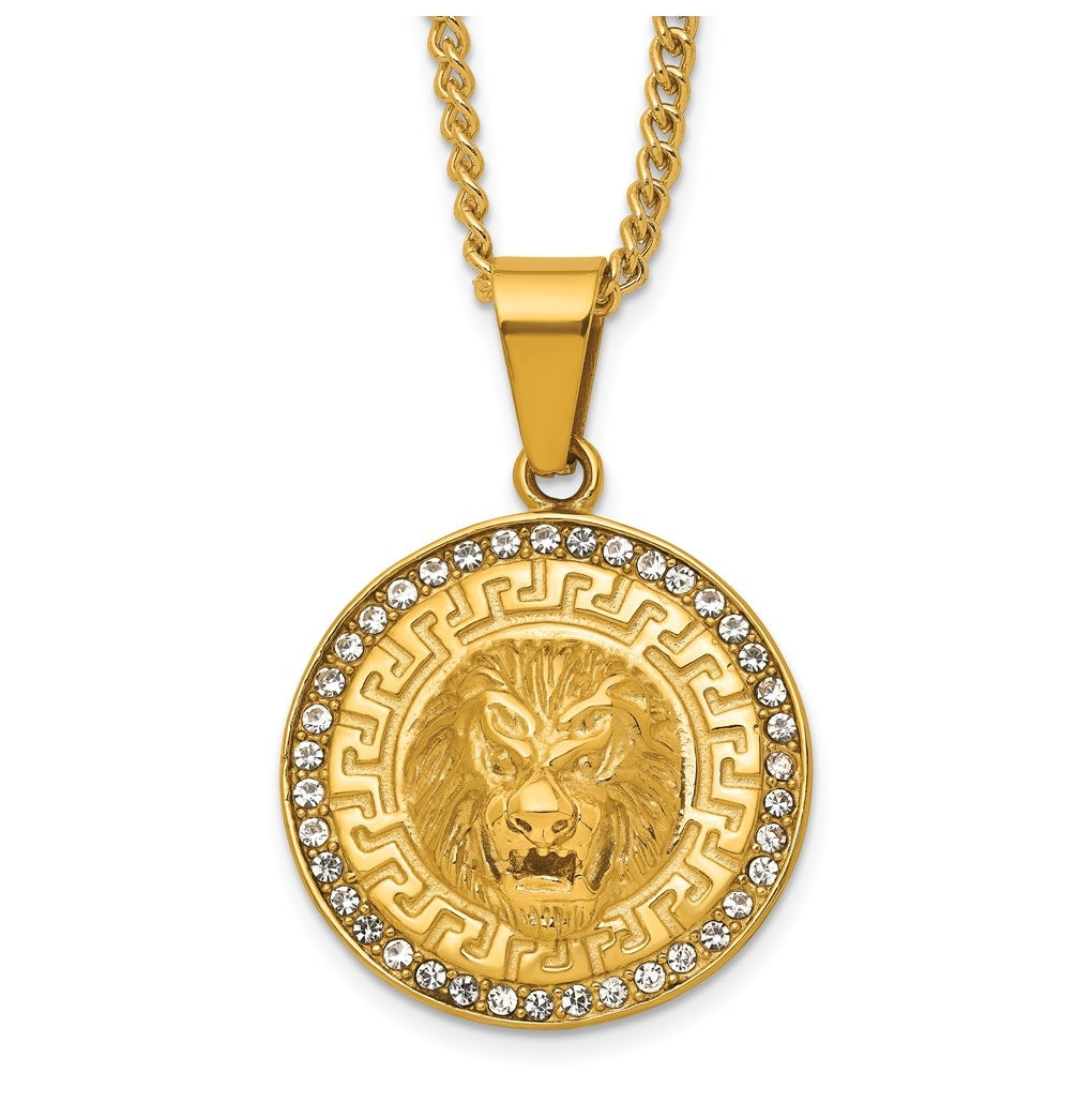 Stainless Steel Polished Yellow IP-plated Crystal Lion 24in Necklace – Elegant Jewelry Gift for Birthday, Anniversary, Engagement, Wedding