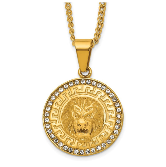 Stainless Steel Polished Yellow IP-plated Crystal Lion 24in Necklace – Elegant Jewelry Gift for Birthday, Anniversary, Engagement, Wedding