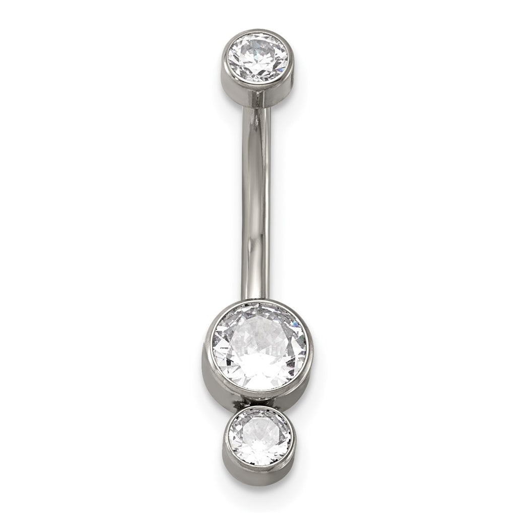 Titanium Polished Three Cubic Zirconia Navel Ring – Elegant Jewelry Gift for Birthday, Anniversary, Engagement, Wedding