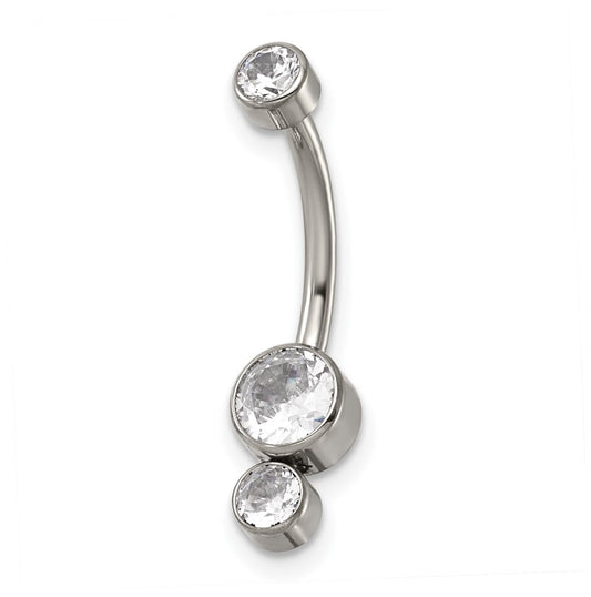 Titanium Polished Three Cubic Zirconia Navel Ring – Elegant Jewelry Gift for Birthday, Anniversary, Engagement, Wedding
