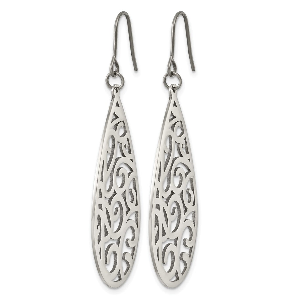 Titanium Polished Swirl Design Dangle Shepherd Hook Earrings – Elegant Jewelry Gift for Birthday, Anniversary, Engagement, Wedding
