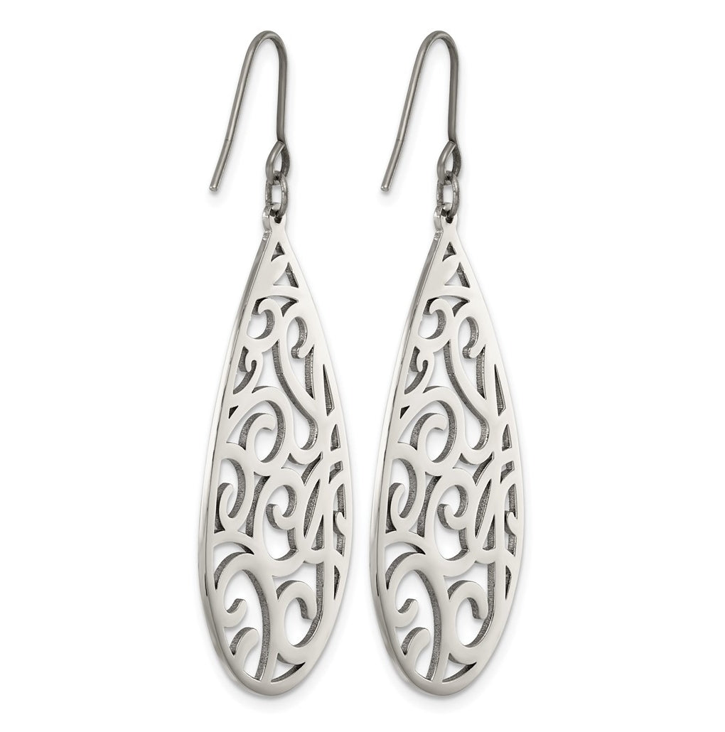 Titanium Polished Swirl Design Dangle Shepherd Hook Earrings – Elegant Jewelry Gift for Birthday, Anniversary, Engagement, Wedding