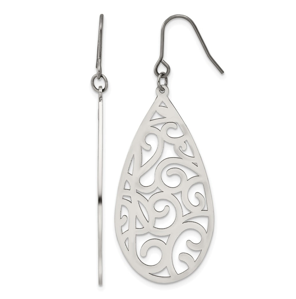 Titanium Polished Swirl Design Dangle Shepherd Hook Earrings – Elegant Jewelry Gift for Birthday, Anniversary, Engagement, Wedding