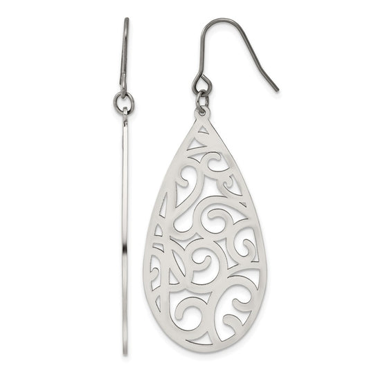 Titanium Polished Swirl Design Dangle Shepherd Hook Earrings – Elegant Jewelry Gift for Birthday, Anniversary, Engagement, Wedding