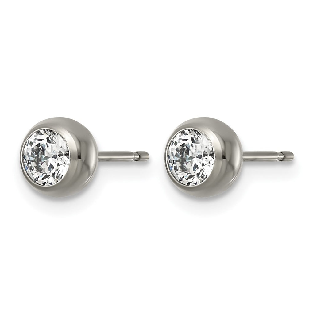Titanium Polished 6mm Cubic Zirconia Post Earrings – Elegant Jewelry Gift for Birthday, Anniversary, Engagement, Wedding