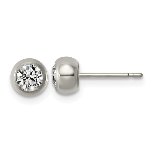 Titanium Polished 6mm Cubic Zirconia Post Earrings – Elegant Jewelry Gift for Birthday, Anniversary, Engagement, Wedding