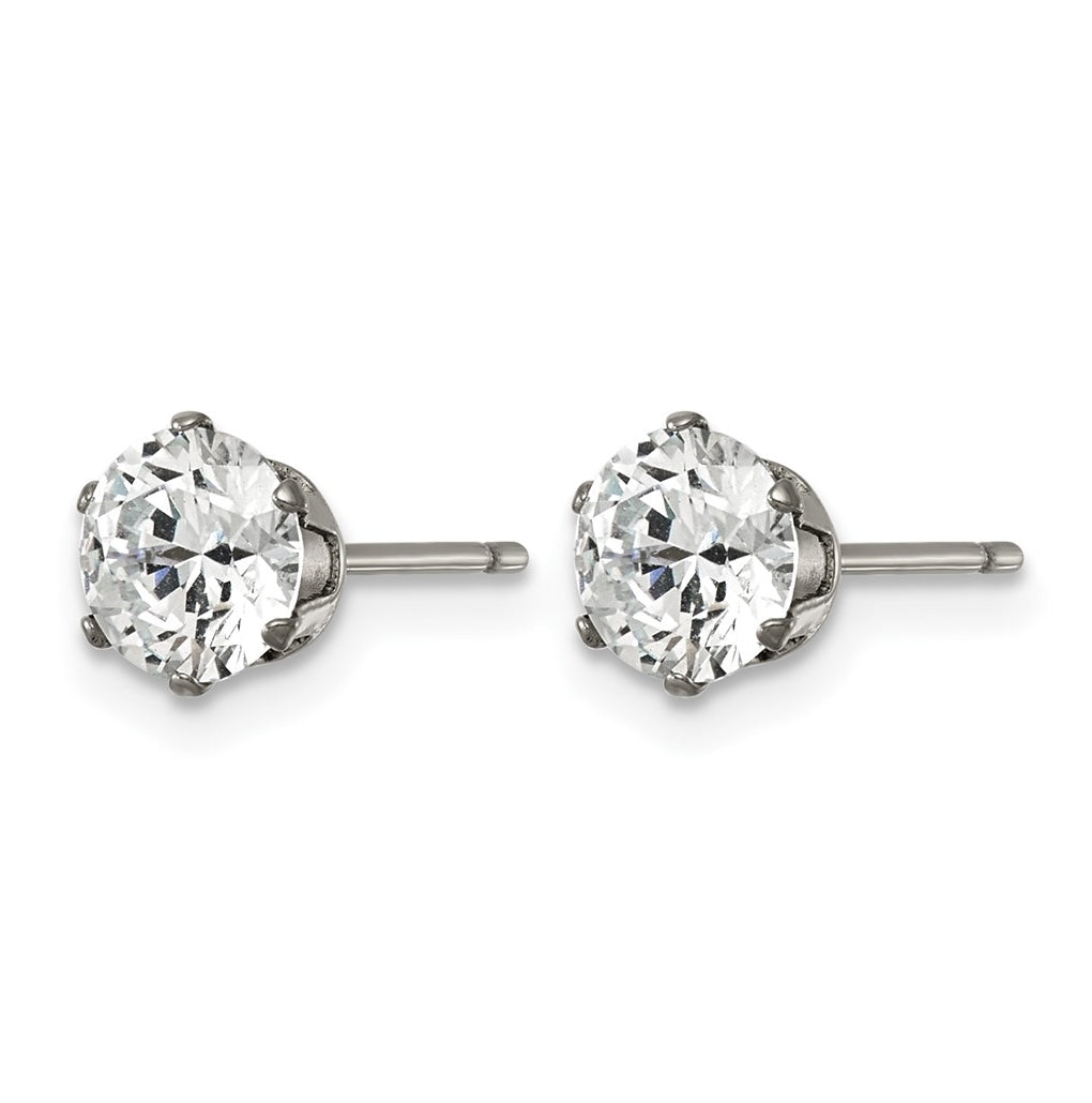 Titanium Polished 6mm Cubic Zirconia Stud Post Earrings – Elegant Jewelry Gift for Birthday, Anniversary, Engagement, Wedding