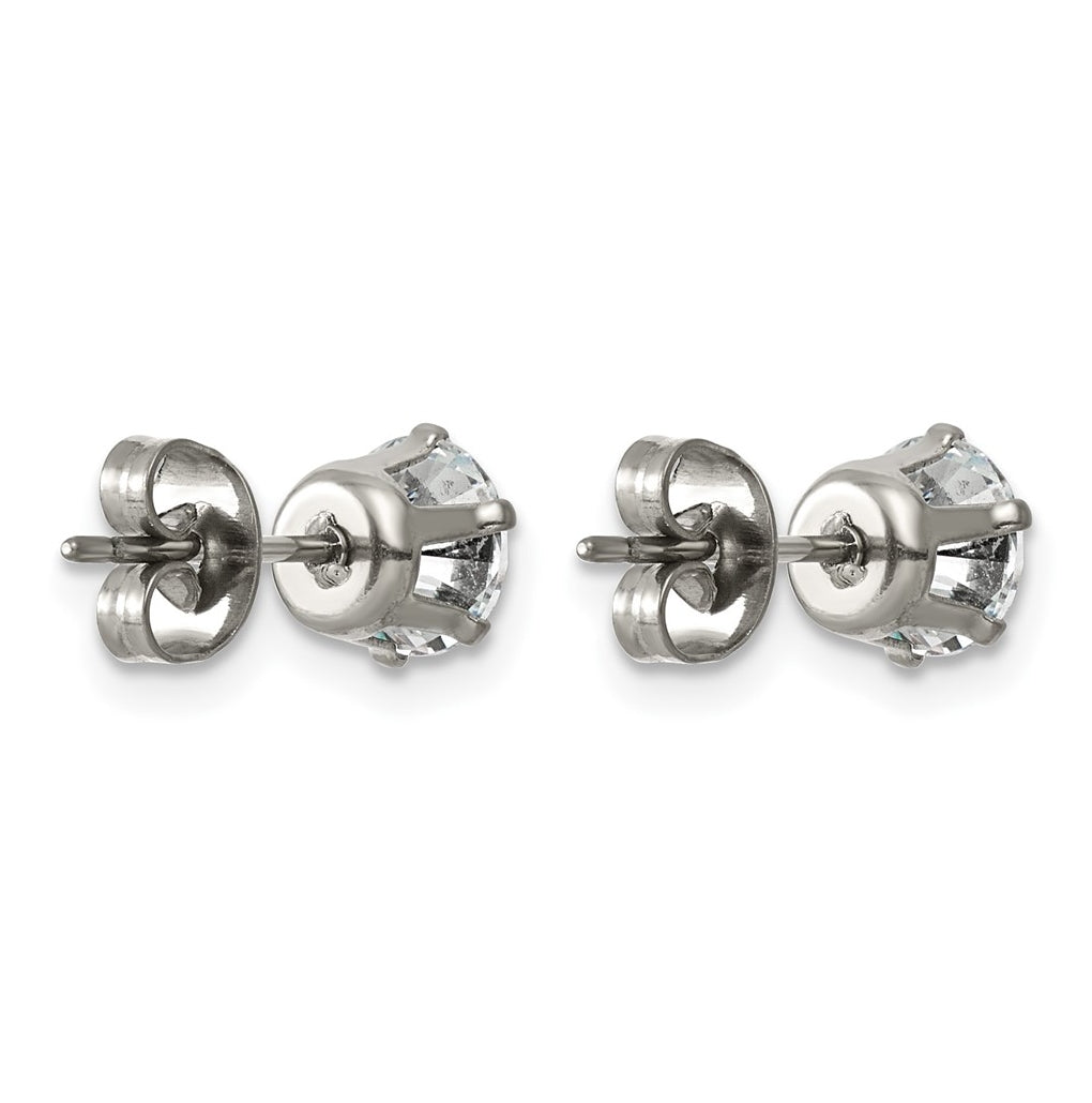Titanium Polished 6mm Cubic Zirconia Stud Post Earrings – Elegant Jewelry Gift for Birthday, Anniversary, Engagement, Wedding