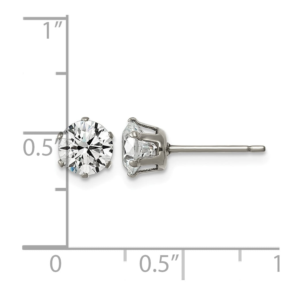 Titanium Polished 6mm Cubic Zirconia Stud Post Earrings – Elegant Jewelry Gift for Birthday, Anniversary, Engagement, Wedding