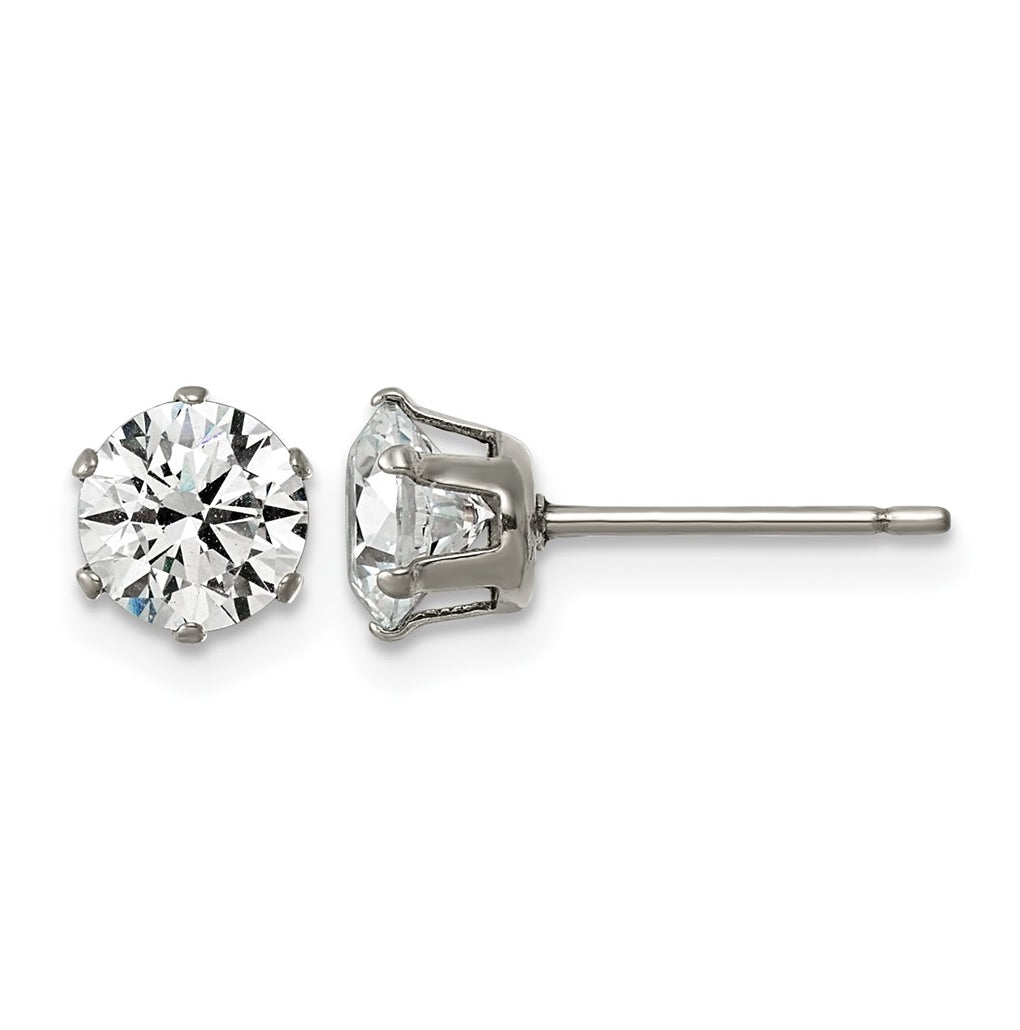 Titanium Polished 6mm Cubic Zirconia Stud Post Earrings – Elegant Jewelry Gift for Birthday, Anniversary, Engagement, Wedding