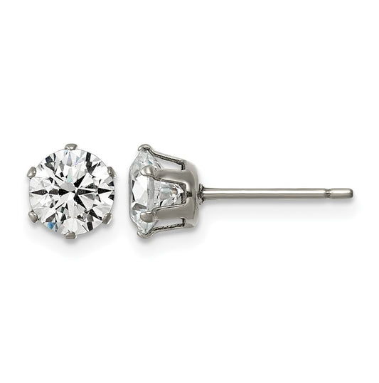 Titanium Polished 6mm Cubic Zirconia Stud Post Earrings – Elegant Jewelry Gift for Birthday, Anniversary, Engagement, Wedding