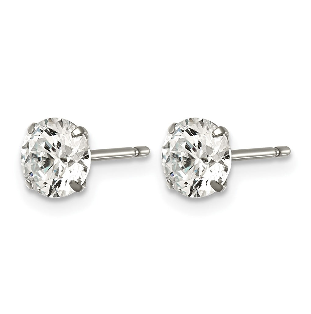 Titanium Polished 6mm Cubic Zirconia Stud Post Earrings – Elegant Jewelry Gift for Birthday, Anniversary, Engagement, Wedding