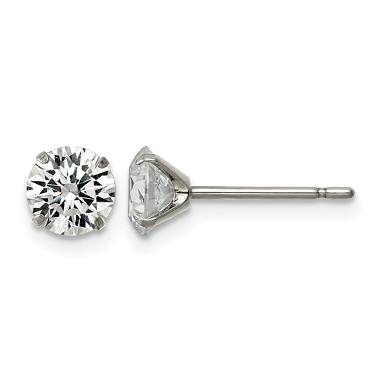 Titanium Polished 6mm Cubic Zirconia Stud Post Earrings – Elegant Jewelry Gift for Birthday, Anniversary, Engagement, Wedding