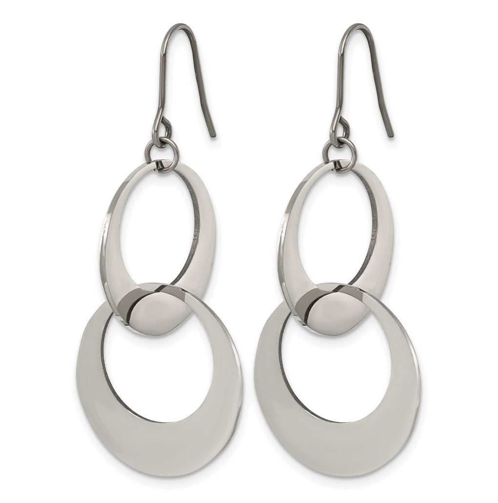 Titanium Polished Double Circle Dangle Shepherd Hook Earrings – Elegant Jewelry Gift for Birthday, Anniversary, Engagement, Wedding