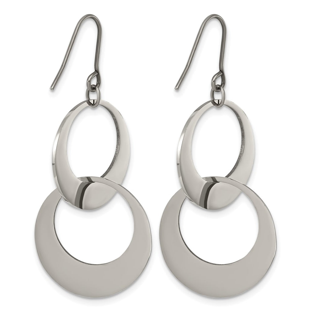 Titanium Polished Double Circle Dangle Shepherd Hook Earrings – Elegant Jewelry Gift for Birthday, Anniversary, Engagement, Wedding