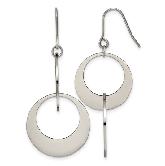 Titanium Polished Double Circle Dangle Shepherd Hook Earrings – Elegant Jewelry Gift for Birthday, Anniversary, Engagement, Wedding