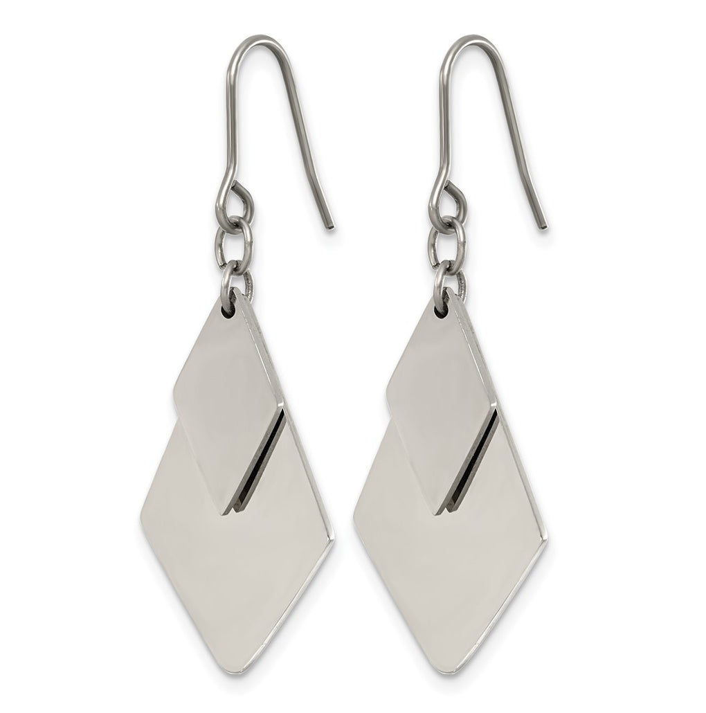 Titanium Polished Double Diamond Dangle Shepherd Hook Earrings – Elegant Jewelry Gift for Birthday, Anniversary, Engagement, Wedding