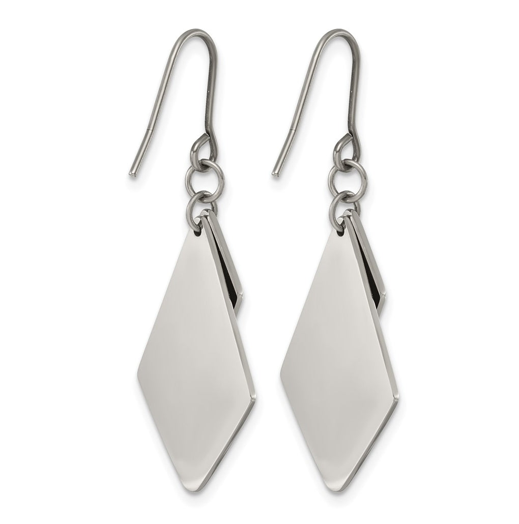 Titanium Polished Double Diamond Dangle Shepherd Hook Earrings – Elegant Jewelry Gift for Birthday, Anniversary, Engagement, Wedding