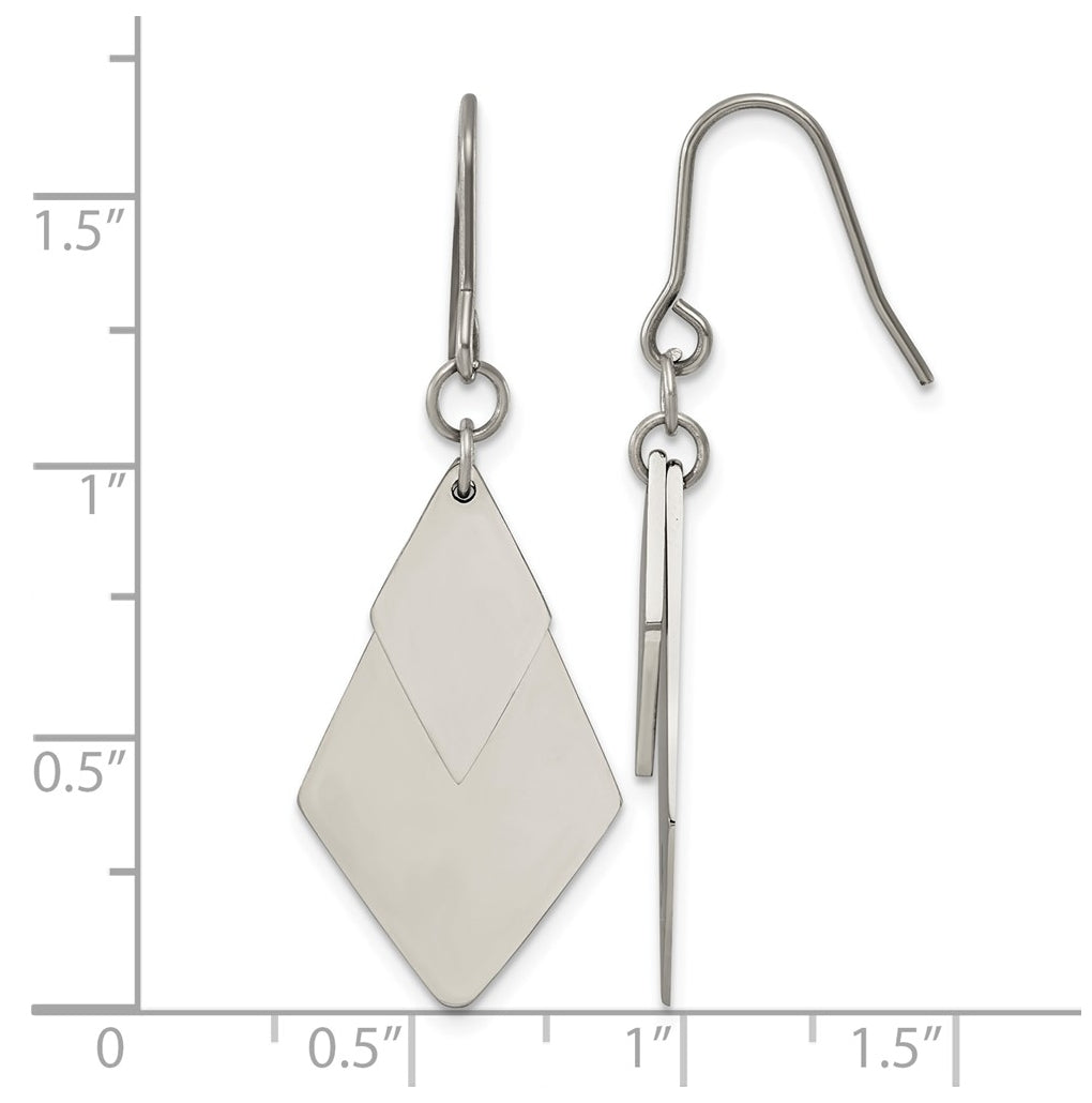 Titanium Polished Double Diamond Dangle Shepherd Hook Earrings – Elegant Jewelry Gift for Birthday, Anniversary, Engagement, Wedding