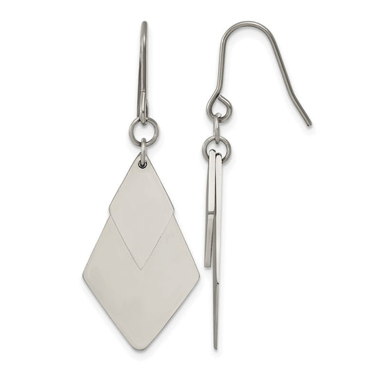 Titanium Polished Double Diamond Dangle Shepherd Hook Earrings – Elegant Jewelry Gift for Birthday, Anniversary, Engagement, Wedding