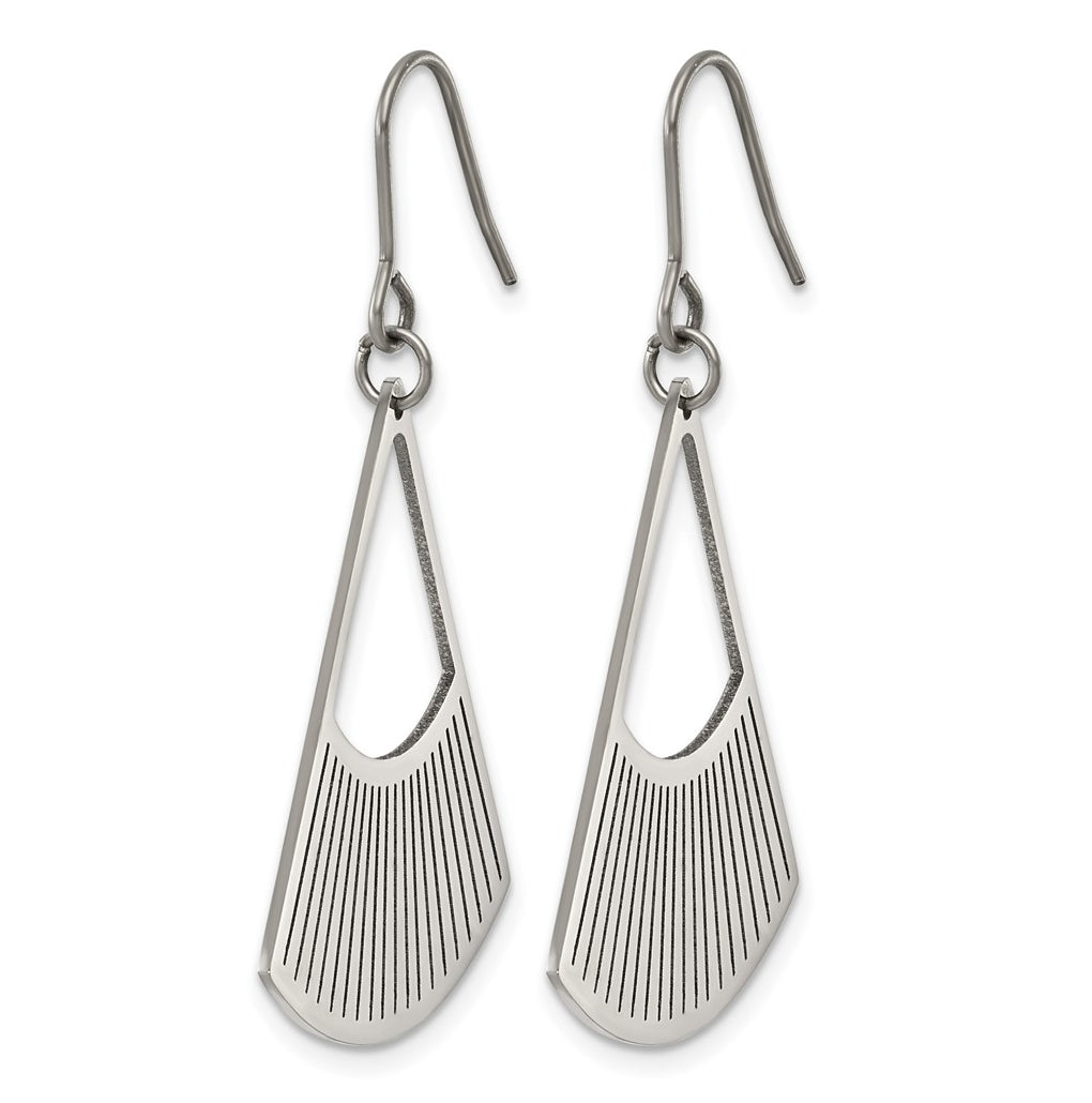 Titanium Polished Fan Shaped Dangle Shepherd Hook Earrings – Elegant Jewelry Gift for Birthday, Anniversary, Engagement, Wedding