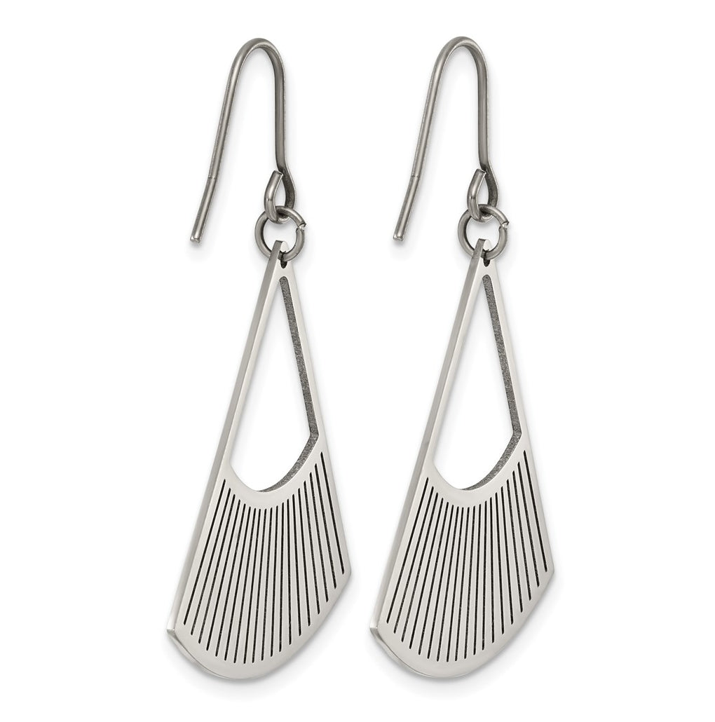 Titanium Polished Fan Shaped Dangle Shepherd Hook Earrings – Elegant Jewelry Gift for Birthday, Anniversary, Engagement, Wedding