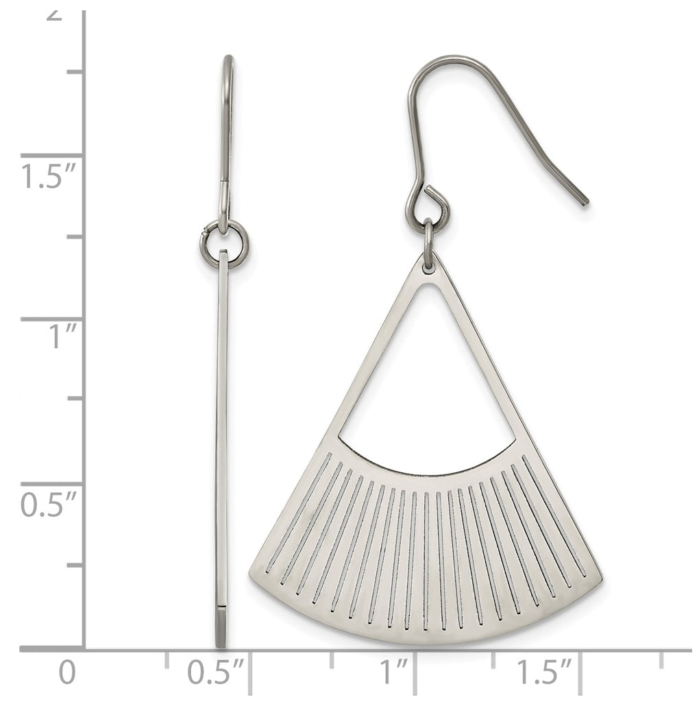 Titanium Polished Fan Shaped Dangle Shepherd Hook Earrings – Elegant Jewelry Gift for Birthday, Anniversary, Engagement, Wedding