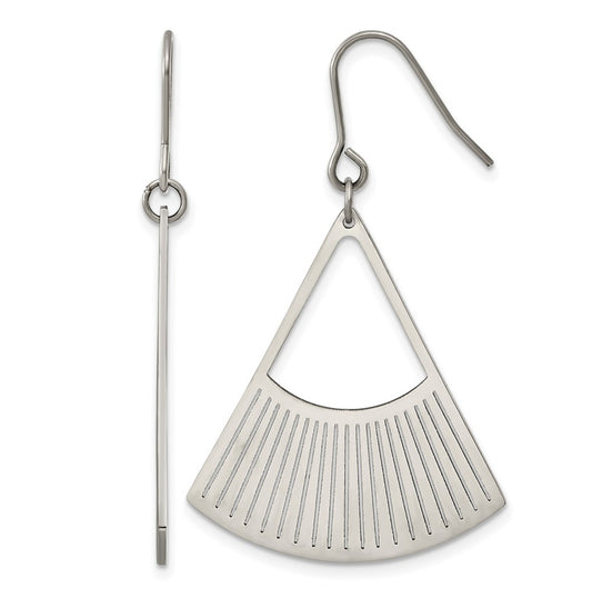 Titanium Polished Fan Shaped Dangle Shepherd Hook Earrings – Elegant Jewelry Gift for Birthday, Anniversary, Engagement, Wedding