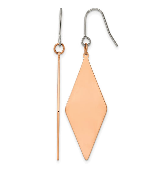 Titanium Polished Rose IP Diamond Shaped Dangle Shepherd Hook Earrings – Elegant Jewelry Gift for Birthday, Anniversary, Engagement, Wedding